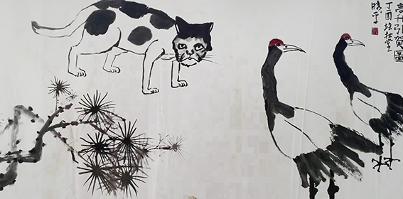 牟晓平作品6《高升引贺图》 规格：68X136cm 创作时间：丁酉（2017年）